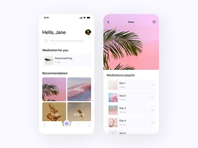 Meditation App - Playlist main page meditation playlist ui ux