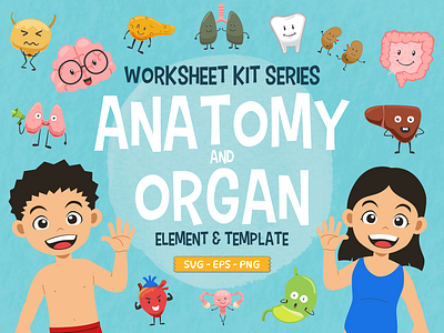 Worksheet Kit Anatomy and Organ anatomy cartoon character children illustration clipart cute design element illustration kids illustration kit organ printable template vector worksheet
