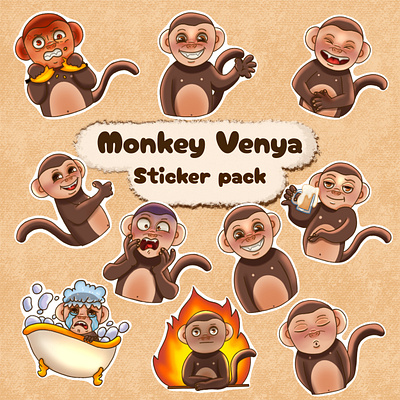 Monkey stickers 3d cartoon character design children illustration illustration design personal branding sticker design sticker pack telegram telegram sticker