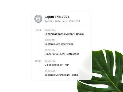 Japan Trip Itinerary 🍡 calendar clean date design holiday icon illustration interface itinerary japan list minimal placeholder popup simple time tracking travel trip ui