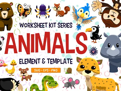 Worksheet Kit Animals animal cartoon character children illustration clipart cute design education element illustration kids illustration template vector worksheet