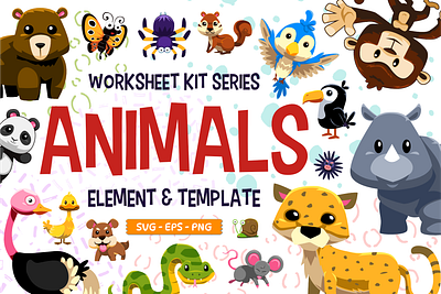Worksheet Kit Animals animal cartoon character children illustration clipart cute design education element illustration kids illustration template vector worksheet
