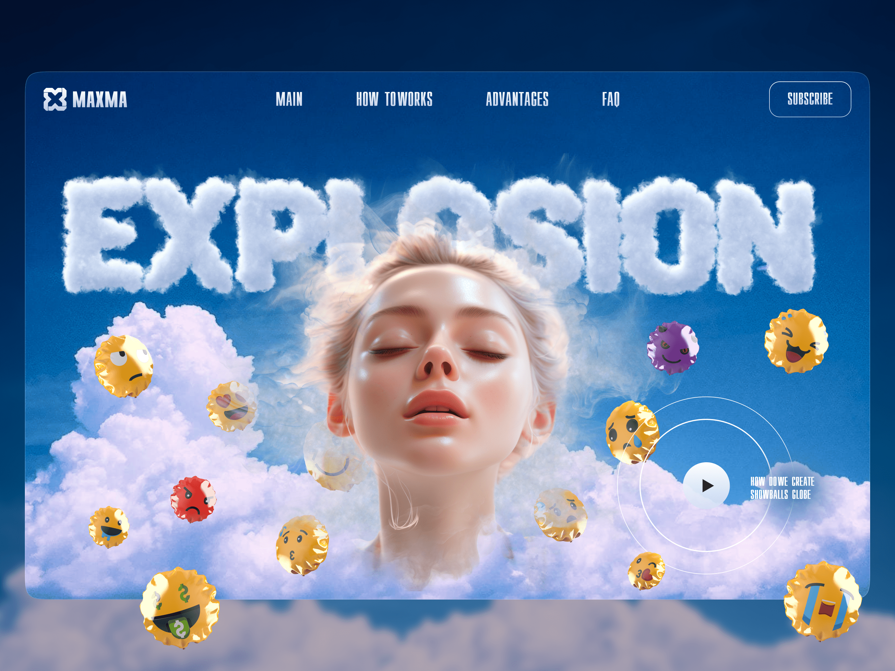 MAXMA | Explosion Main Page 3d branding clouds emoji explosion landing page modern design travel agency ui uiux web site
