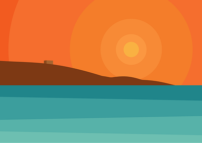 comino art comino design figma illustration island landscape malta minimal morning sea sun sunrise vector