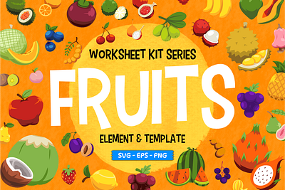 Worksheet Kit Fruits apple banana cartoon character children illustration clipart cute design education element food fruit illustration kids illustration template vector worksheet