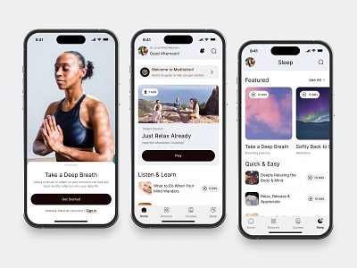 Meditation Audio Mobile App app cards clean design fireart health meditation ui ux