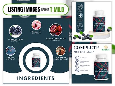 AMAZON 7 LISTING DESIGN FOR BLEND CORE MULTI VITAMIN CAPSULE. 3d amazon product images design animation brand designs branding design product graphic design logo motion graphics ui