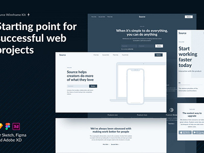 Source Wireframe Kit adobe xd desktop figma kit landing mobile prototype sketch source wireframe kit ux vector wireframes