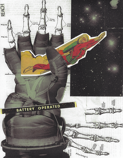 Battery Operated Spaceman! art astronaut atomic age collage collage art glove graphic design jetpack mid century retro retrofuturism rocket scanner art sci fi science fiction space age xerox