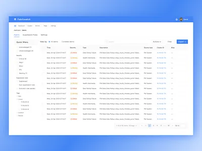Alarms page design table ui table ux ui ux ux design