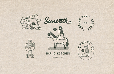 Sunbath Co. Bar and Kitchen Branding artwork bar brand identity branding design graphic design handcrafted handmade illustration kitchen lettering logo logo design logotype retro typography vector vintage