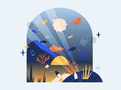 Below The Water blue digital art illustration nature nature art nature illustration ocean our planet week vector art wildlife yellow