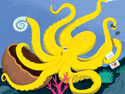 Powers of the Octopus animals art branding character cute drawing editorial illustration kidlit non fiction ocean octopus picturebook texture underwater