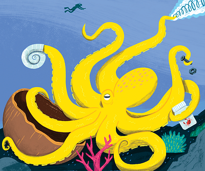 Powers of the Octopus animals art branding character cute drawing editorial illustration kidlit non fiction ocean octopus picturebook texture underwater