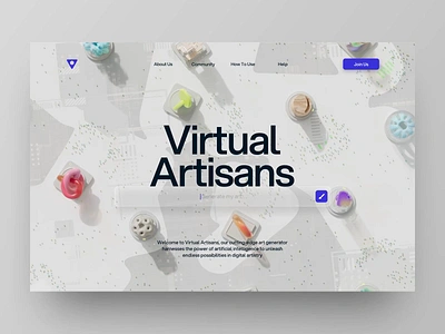 Virtual Artisans - AI Art Generator Landing Page Website ai art artificial intelligence artist clean design home page image generation image generator landing page modern ui ux web web design website website design