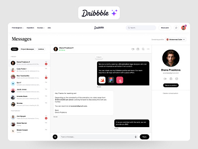 Revamped messaging platform UI/UX design for Dribbble crm dashbaord dribbble message message platform product re design revemp saas ui ux