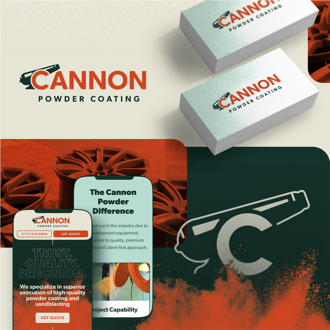 Cannon Powder Coating branding design identity illustration layout logo mark texture ui website