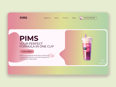 PIMS TEA WEBSITE DESIGN app design drink dubai fruits mobile pims space tea ui ux web website