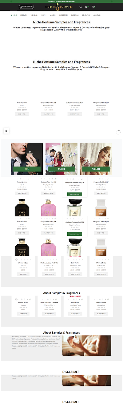 Perfume Samples Website Design ui