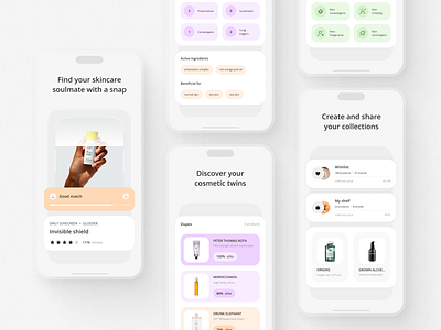 skincare soulmate app store aso beauty beauty tech cosmetics ios marketing mobile mobile app onboarding palette skincare store ui ux