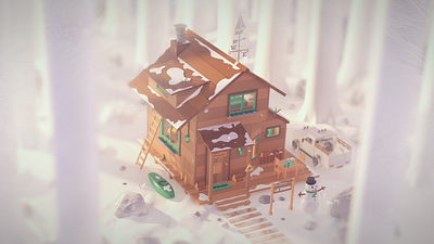 Winter Time v2 3d animation cabin cozy design forest graphic design illustration motion motion graphics render snow snowman truck winter wood