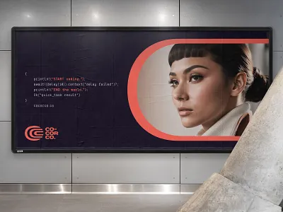 Co-cor co. oh four ai billboard black branding c ccc code coding corporate design geometric logo monogram monospace orange red retro robot type typography