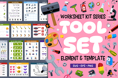 Worksheet Kit Tool Set cartoon character children illustration clipart design education element equipment game illustration kids illustration stationery template tool vector worksheet