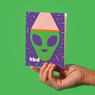 Alien Birthday Card alien birthday confetti graphic design greeting card illustration party hat pattern sprinkles stationery typography ufo