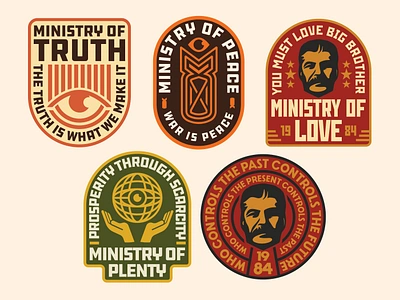 1984 Ministry Badges 1984 badge design george orwell illustration logo outdoors patch retro retro badges retro logo vintage