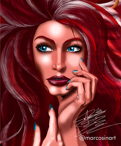 Face Red Hair beauty digital art drawing illustration woman