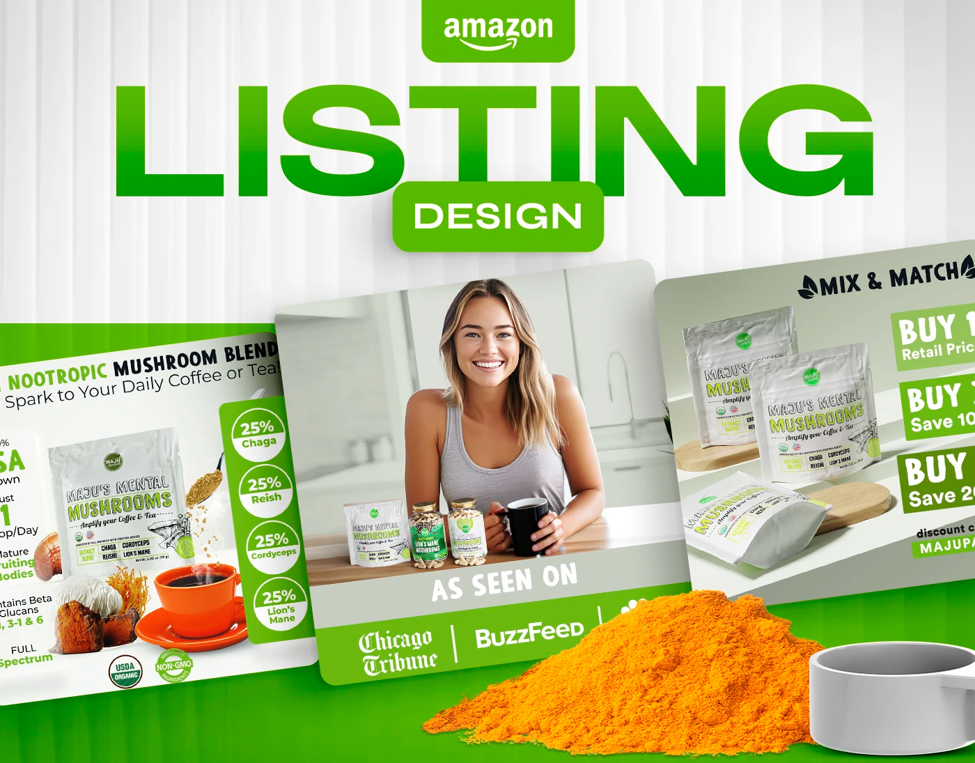 Mental Mushroom - Amazon Listing Design Inspiration 3d amazon ebc design amazon listing amazon listing design branding design graphic design illustration logo ui