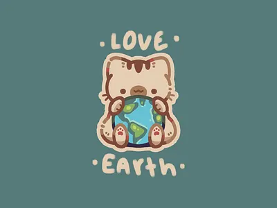 Let's take care of our planet 2d art cat earth ecological kitty planet