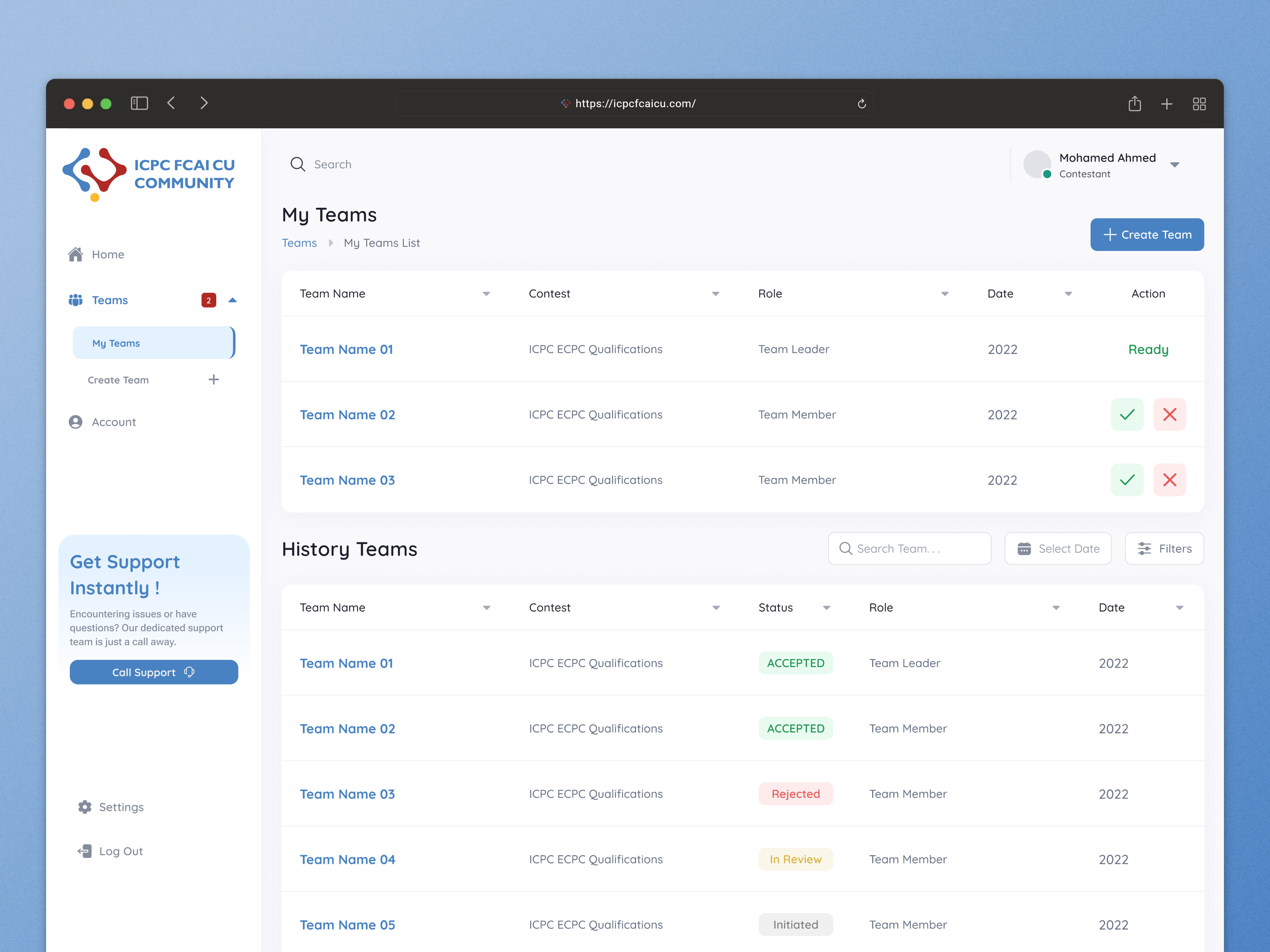 ICPC CU Community | Teams List Redesign animation app dashboard design graphic design home ui ux