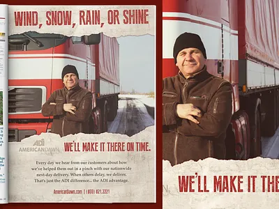 We'll Make It There On Time - Magazine Ad ad ad design distressed graphic design magazine photoshop shipping tagline torn paper transporation