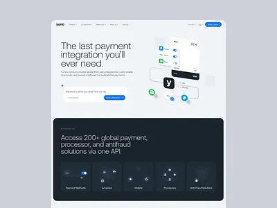 Yuno fintech web design design figma finance fintech fintech startup fintech website landing landing design landing page ui web webflow