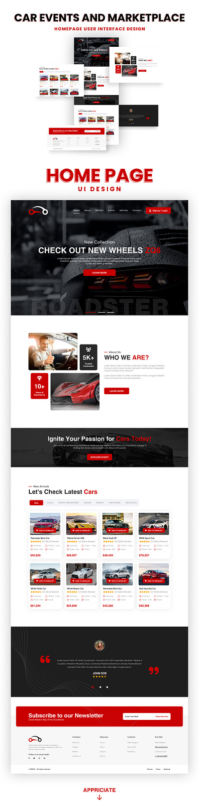 Car Marketplace Landing Page UI Design buy car events car sell cars earn event booking event creating events feedback home marketplace multi vendor sale shopping