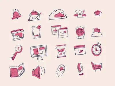 Start up Icons hand-drawn aplication branding business caracter design design draw falt graphic design hand made icon icons illustration logo presentation startup support two colors vector web web icons