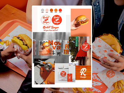 Moodboard* & Brand identity for Rocket Burger ads design brand brand identity brandboard branding design graphic design logo moodboard product design product photo vector