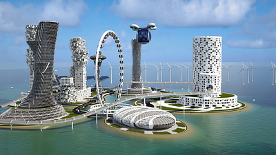 Tomorrow Transformed 3d blue c4d city future futuristic hovercraft modeling skyscrapers