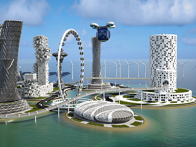 Tomorrow Transformed 3d blue c4d city future futuristic hovercraft modeling skyscrapers
