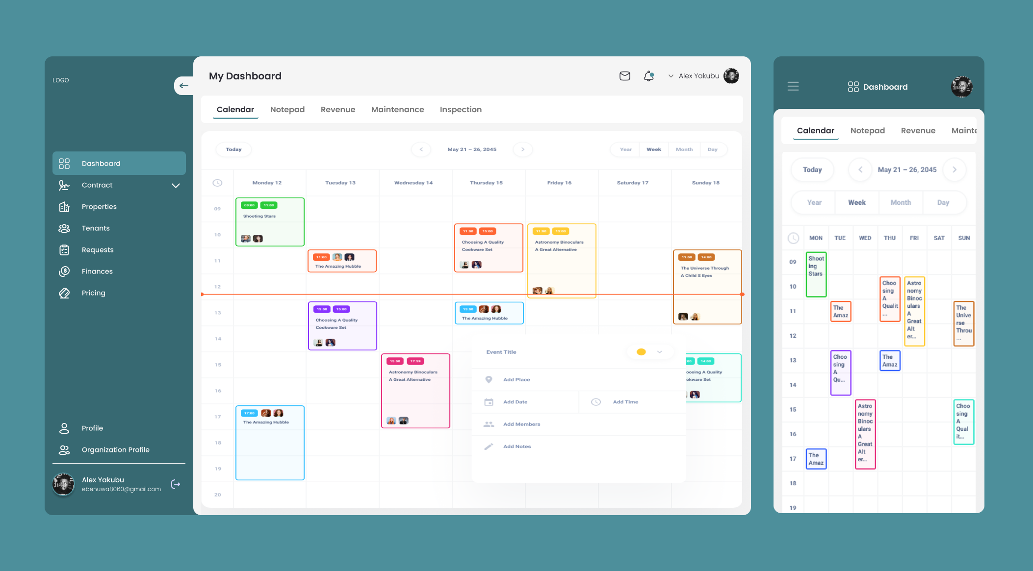 Property management Saas system dashboard log in page saas