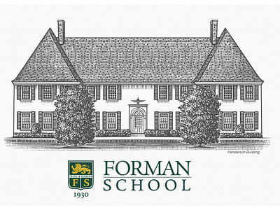 Forman School Illustrations created by Steven Noble architecture artwork branding design drawing engraving etching illustration line art scratchboard steven noble woodcut