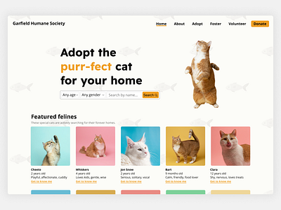 Animal shelter website design adopt animals cat cats desktop orange pets shelter web design website