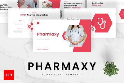 Pharmaxy PowerPoint Template business gsl key medical modern pharmacy pharmaxy ppt pptx presentation template red ui website white