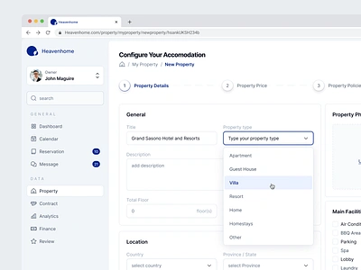 Property Registration - Vacation Rental Platform dashboard design dropdown product product design property register registration rental resort setup ui ux vacation web app webapp