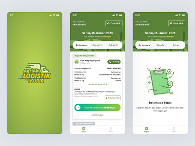 AgriAku Logistik 'Driver App' agriaku branding courier driverapp logistic logisticapp mobile apps mobile design mockup product design ui uiux ux