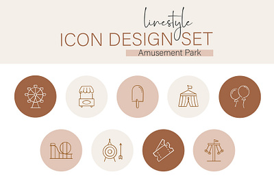 Linestyle Icon Design Set Amusement Park recreation