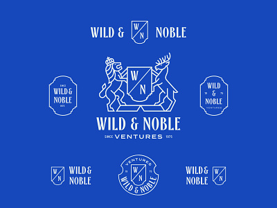 Wild & Noble - Crest badge badge design brand identity branding coat of arms consulting crest deer geometric illustration line lineart lion lockup logo minimal modern logo monogram monoline