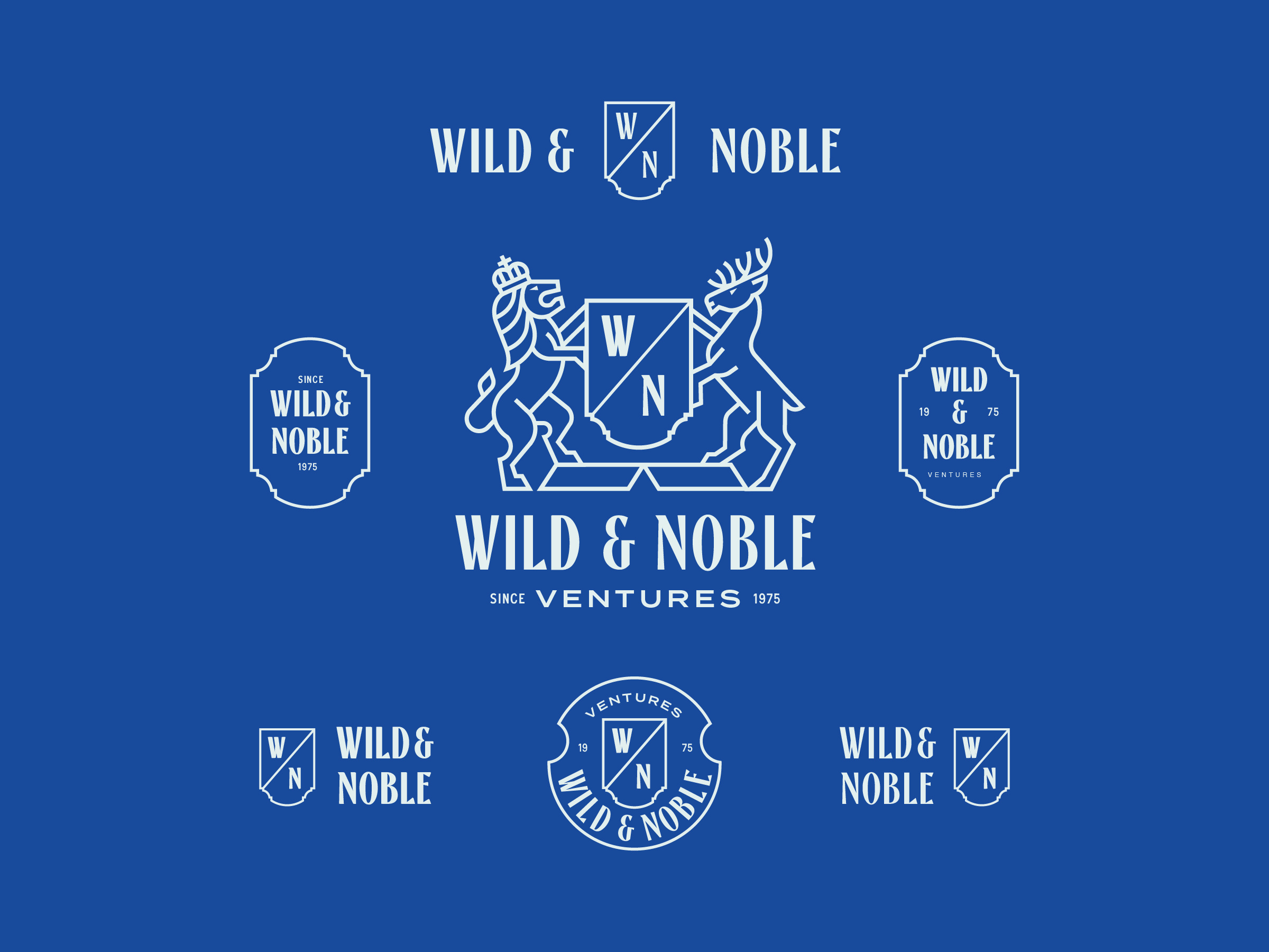 Wild & Noble - Crest badge badge design brand identity branding coat of arms consulting crest deer geometric illustration line lineart lion lockup logo minimal modern logo monogram monoline