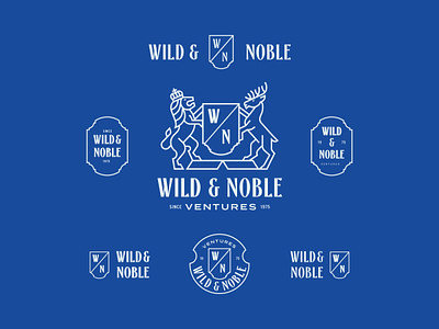 Wild & Noble - Crest badge badge design brand identity branding coat of arms consulting crest deer geometric illustration line lineart lion lockup logo minimal modern logo monogram monoline